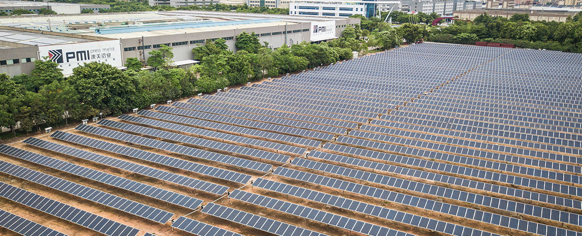 A large number of solar power panels in the factory